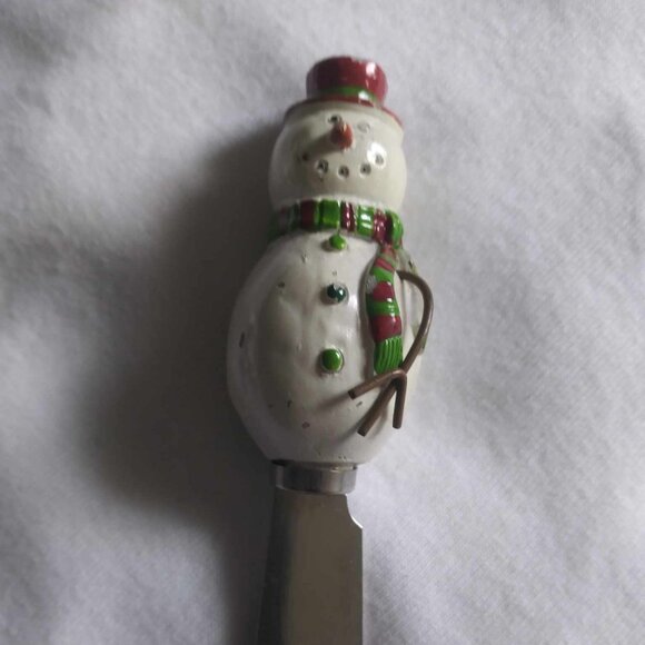 Vintage Boston Warehouse stainless China cheese butter spreader SNOWMEN set of 4 - Picture 8 of 9
